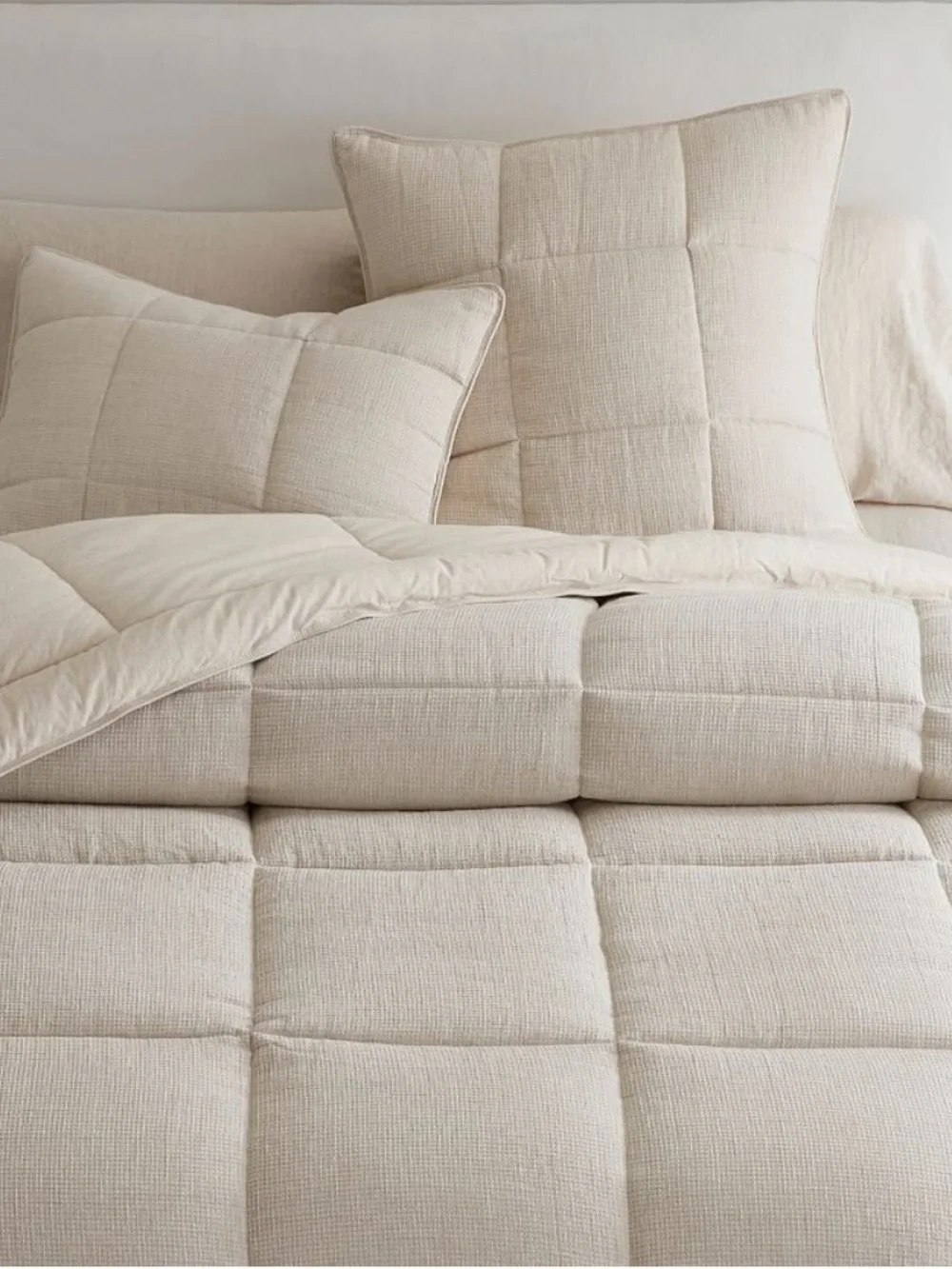 Pottery Barn European Flax Linen Waffle Comforter Sham Set of 3 {26” Square}